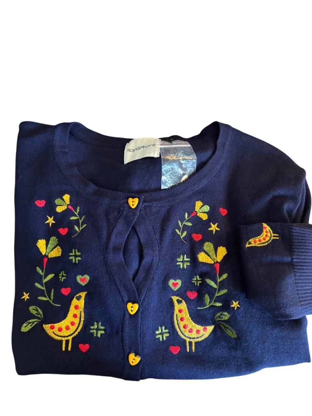 Royal Monk Navy Blue Embroidered Cardigan Heart Buttons Vintage Style XL - Picture 4 of 16